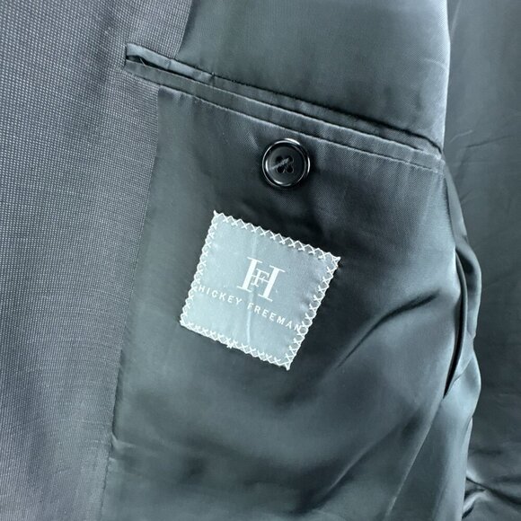 Hickey Freeman Suit Jacket Mens 42R Black Worsted Wool‎ 130s Silk Loro Piana USA - Picture 5 of 16
